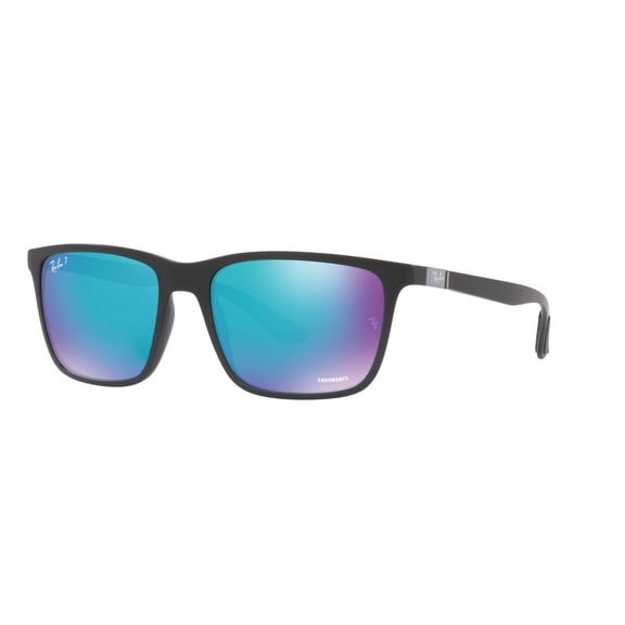 RAY-BAN RB4385 RB4385 Rectangle Shape Sunglasses Matte Black Frame | Polarized Green/Blue Chromance Lens 58mm