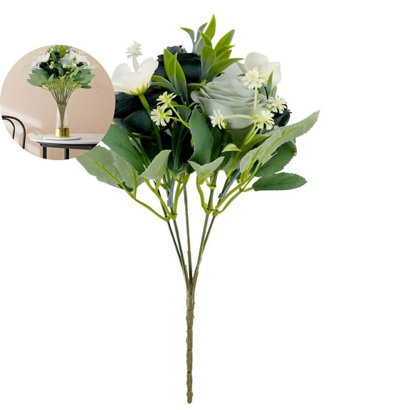 WNFJR Artificial Silk Flower Mini Roses with Leaves, Fake Plastic Plants for Wedding, Valentine's Day, Home Decoration