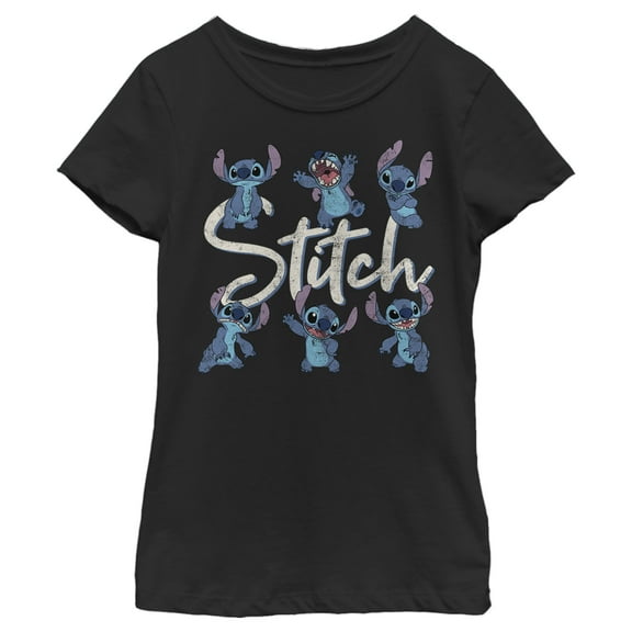Girl's Lilo & Stitch Distressed Poses Graphic Tee Black X Small