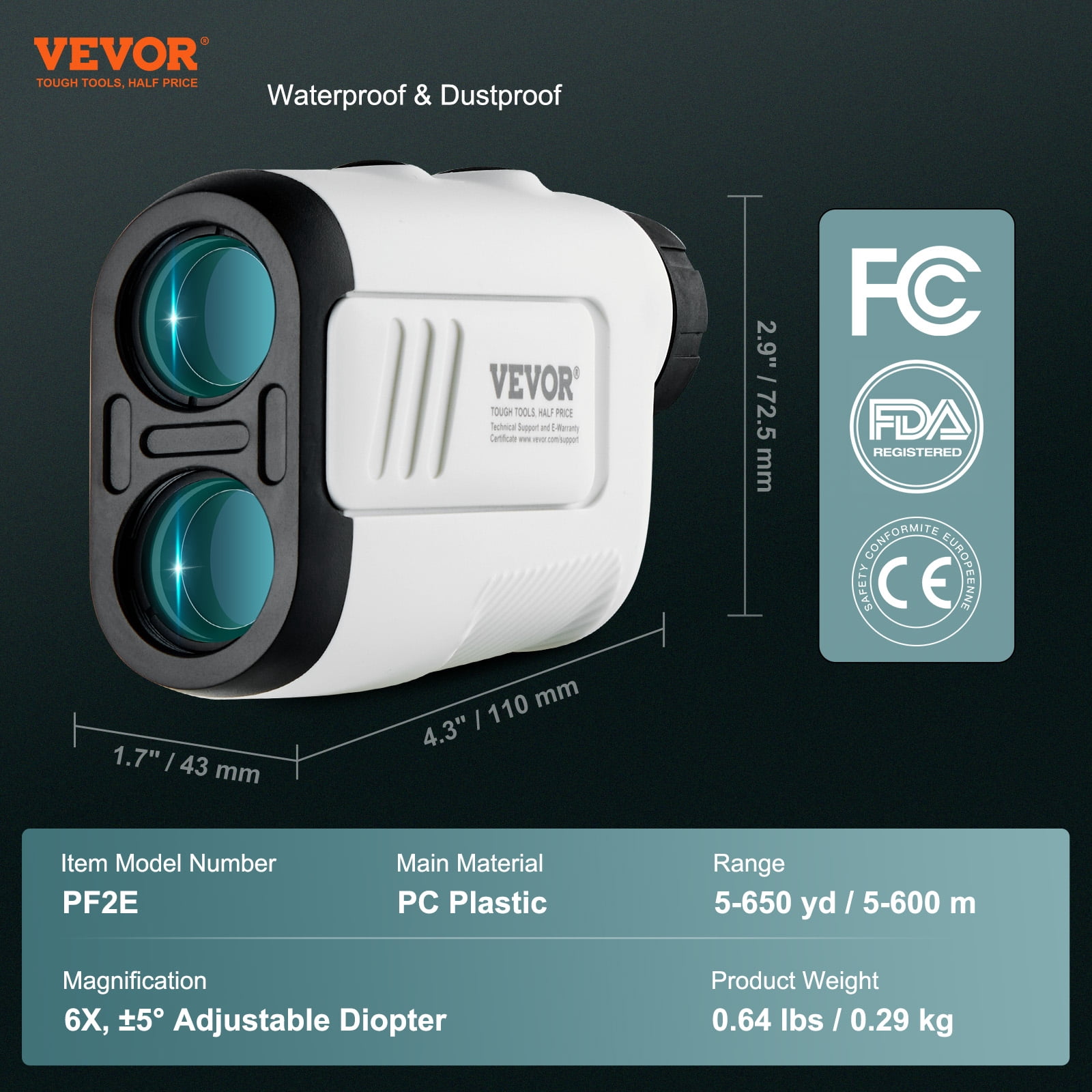 SKYSHALO 650 Yards 6X Magnification Distance Measuring Laser Golf Rangefinder Distance Measuring Slope Switch Battery