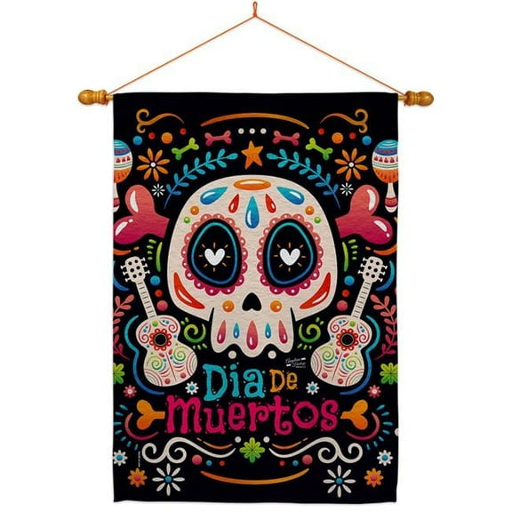Angeleno Heritage HS130405-BO-03 Fiesta Dia de Muertos Falltime Day of Diad 28 x 40 in. Double-Sided Decorative Vertical House Flag Set for Decoration Banner Garden Yard Gift