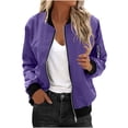 thumbnail image 2 of Zip Up Casual Jacket for Women Oversized Long Sleeve Coat Light Windbreaker With Ribbed Cuffs Pockets Purple L, 2 of 8