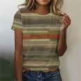 thumbnail image 3 of JTZGDY Summer Tops for Women Loose Fit Casual Striped Color Block Print Short Sleeve Crewneck Graphic T-Shirts Trendy Oversized Basic Tunic Blouse Multicolor#08 L, 3 of 5