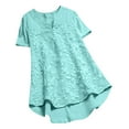 thumbnail image 1 of Pompotops Blouse d'Été Mode Décontractée Ample Broderie Dentelle Patchwork Manches Courtes Col en V pour Femmes, 1 of 4