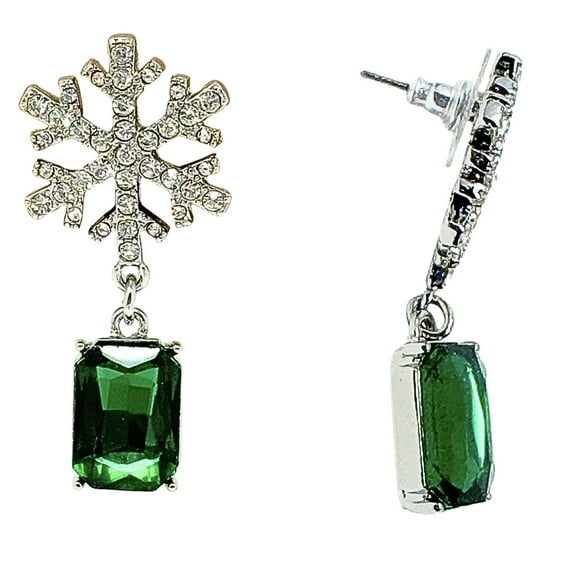 Betsey Johnson Women's Holiday Snowflake Drop Earrings with Emerald Green Stone