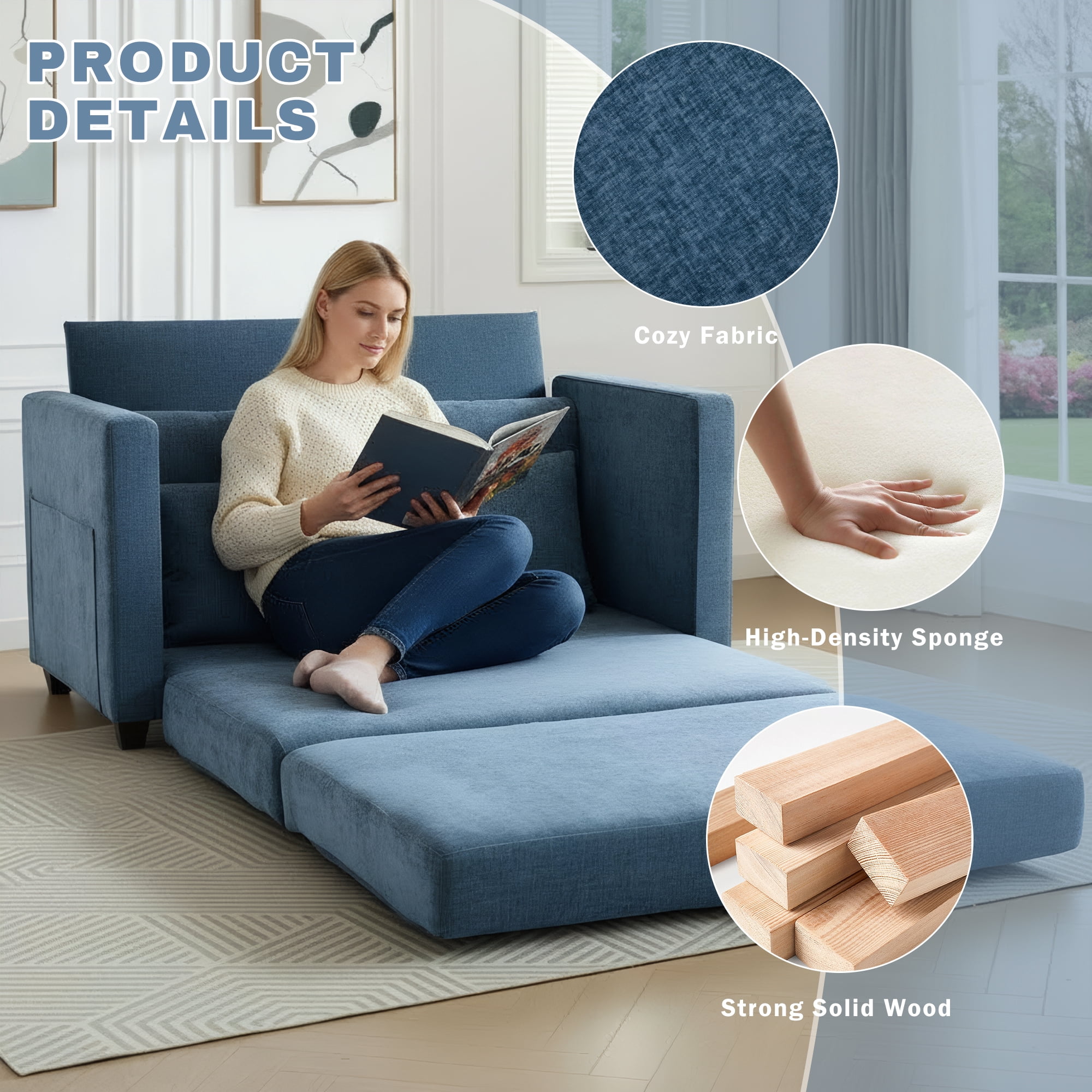GAOHAPY 52" Loveseat Sleeper Sofa Bed,2 in 1 Convertible Floor Sofa Bed for Small Spaces,Pull Out Couch with Deep Seat,2 Pillows and Solid Frame Floor Couch for Living Room,Apartment