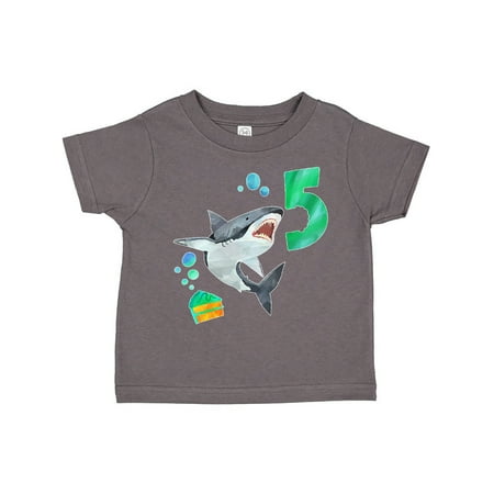 

Inktastic Fifth Birthday Shark with Cake Gift Toddler Boy or Toddler Girl T-Shirt