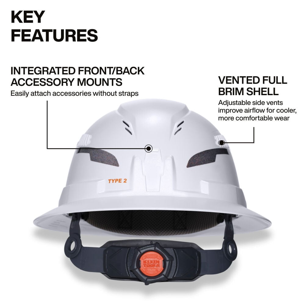 Klein Tools Class C Type 2 Hard Hat Vented Full Brim With Chin Strap And Headlamp