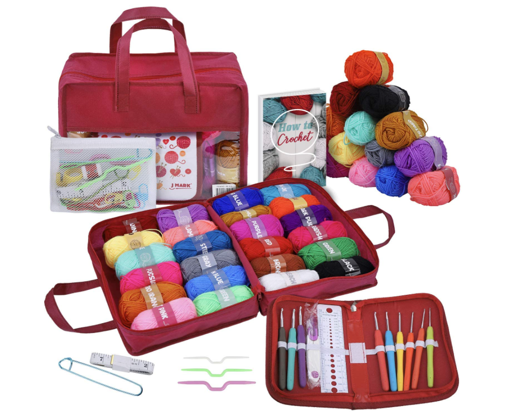 63 Piece Crochet Kit with Yarn Set– Premium Bundle Includes 9 Crochet