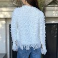 thumbnail image 4 of Karymi Solid Tweed‑Fringe Cropped Jackets for Women, V‑Neck Gold‑Button Long‑Sleeve Elegant Open‑Front Outerwear, 4 of 5