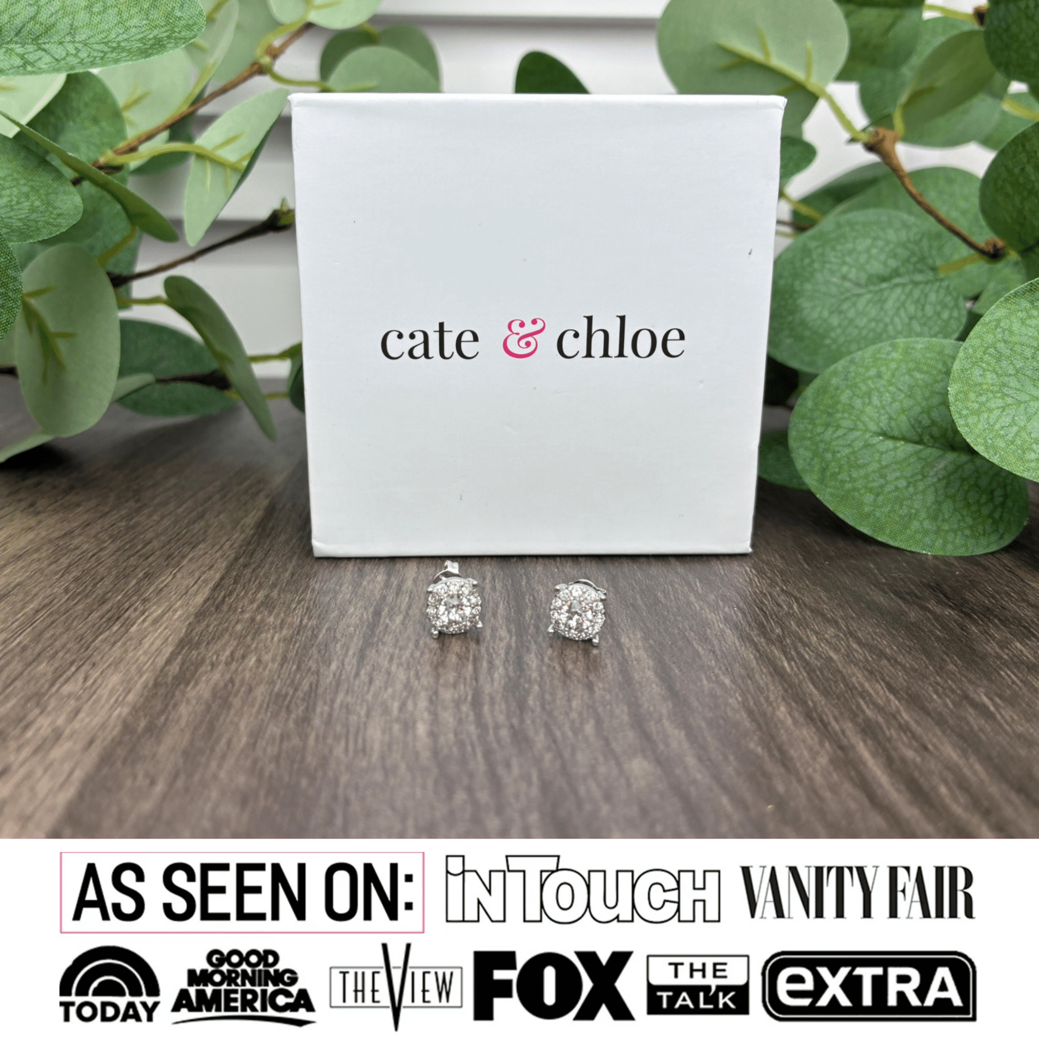Cate & Chloe Raylee 18k White Gold Plated Halo Stud Earrings with Swarovski Crystals Gift for Women