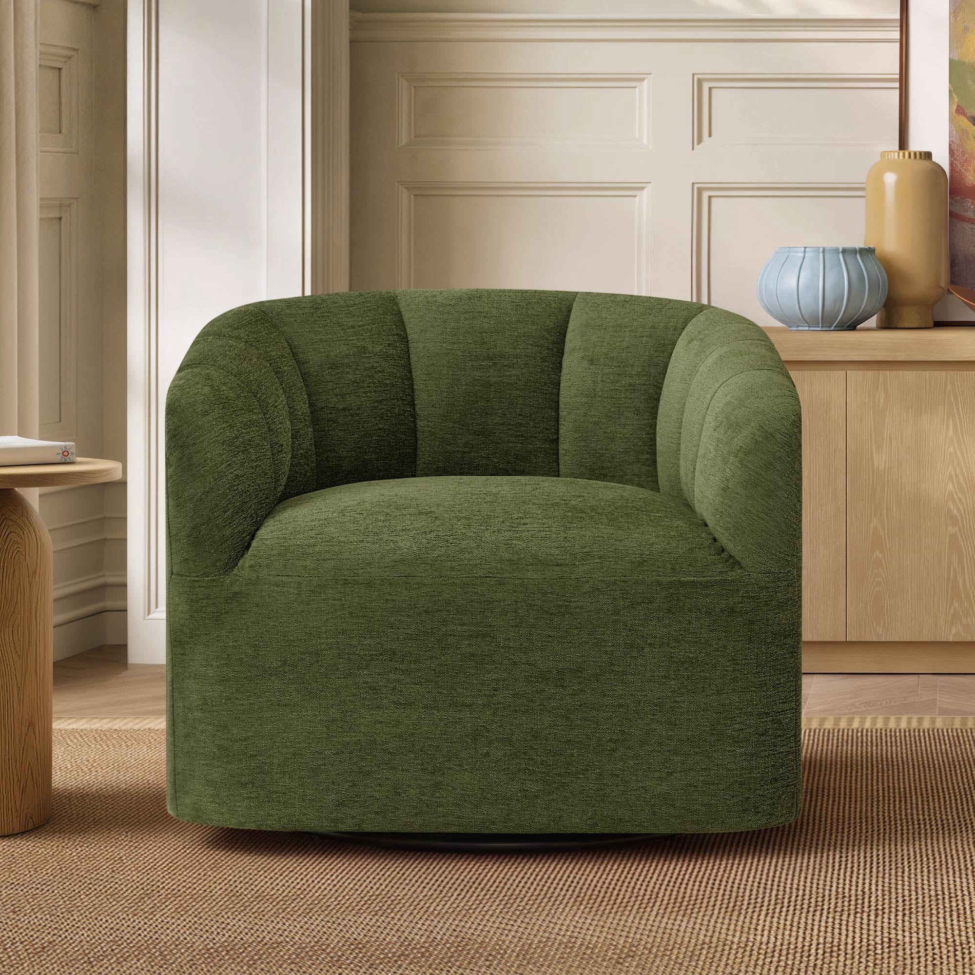 Spruce & Spring Swivel Accent Chair for Living Room, Barrel Armchair for Bedroom Reading Nook, Green