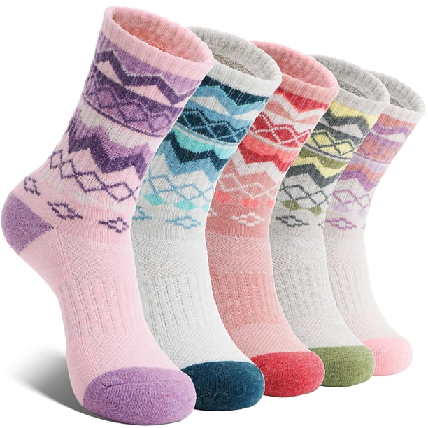 Calcetines de senderismo térmicos para mujer EBMORE de lana Merino, 5 pares, talla L