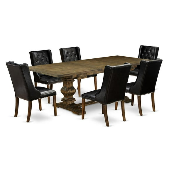 East West Furniture LAFO7-77-49 7-Pc Kitchen Dining Set Includes 1 Butterfly Leaf Double Pedestal Dining Table and 6 Linen Fabric Dining Chairs with Button Tufted Back - Distressed Jacobean Finish