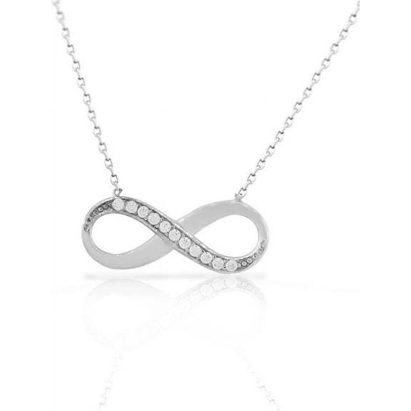 925 Sterling Silver White CZ Love Infinity Necklace with Chain