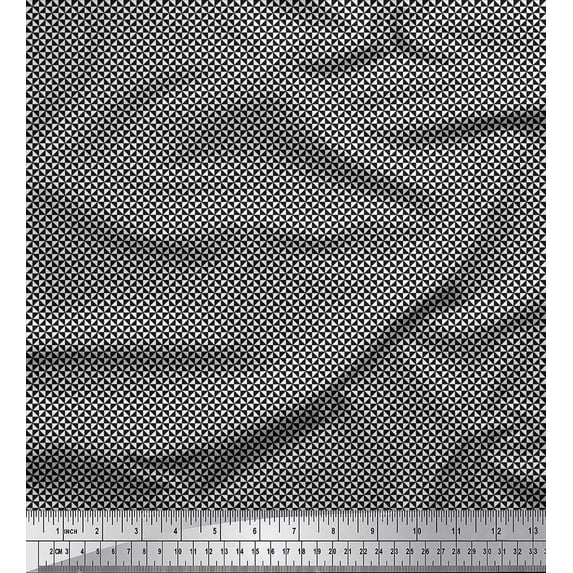 Soimoi Black polyester Crepe Fabric Diamond & Triangle Geometric Printed Craft Fabric by the Yard 52 Inch Wide
