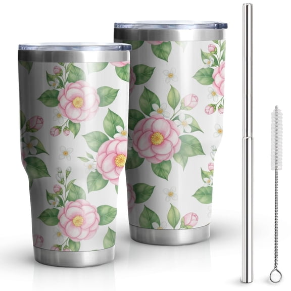 30oz Pioneer Flower Floral Print Pattern Tumbler, Double Wall Vacuum Insulated Cup, BPA-Free Leak Proof Lid & Reusable Straws, Hot 12h, Cold 34h