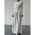 thumbnail image 6 of White Long-Sleeved Fitted Maxi Dress With Crew Neck And Flowy Skirt, 6 of 8