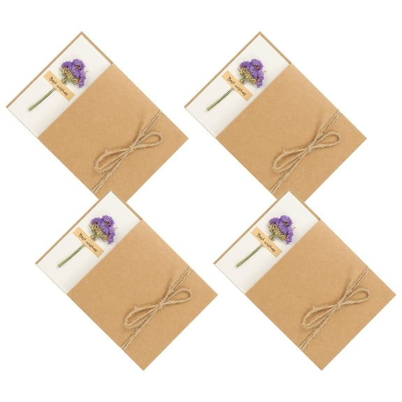 Uxcell 7"x5" Dried Flowers Greeting Cards, 4 Pack Forget-Me-Not Handmade Blank Note Card Flower Invitation Card