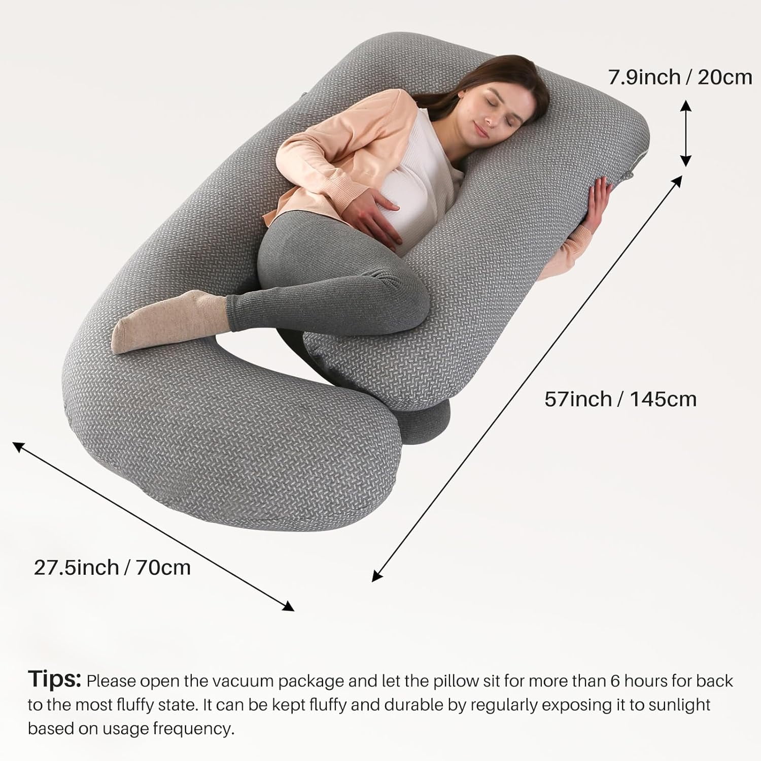 SHANNA J-Shape Pregnancy Pillow Full Body Maternity Pillow for Pregnant Women with Washable Cover for Back Belly Hips Legs Support, 57 * 27.5inch, Dark Gray