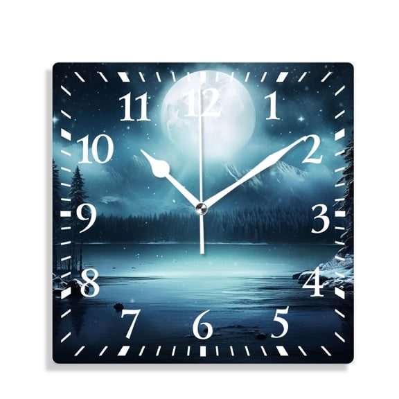 12 Inch Wall Clock Battery Operated Silent Clock Decorative for Office, Kitchen, Outdoor, Living Room，The Glow of The Moon in The forest Beautiful Art