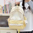 thumbnail image 3 of Plaid Patchwork Backpack, Lace Trim School Backpack with Side Bowknots, Spacious Bag with Multi-Compartment for Travel Shopping (Yellow), 3 of 7