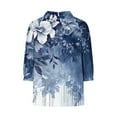 thumbnail image 5 of YABCSAZ Women's 3/4 Sleeve Shirts V Neck Cotton Linen Blouses Top Casual Retro Style Floral Print Jacquard Loose T-Shirt 3/4 Sleeve Tops, 5 of 5