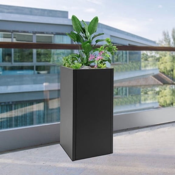 Tall Metal Planter Box 14x14x30in – Indoor/Outdoor Black Flowerpot
