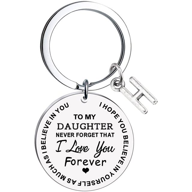 CHUANK Clearance To My Daughter Message Keychain Stainless Steel Initial Last Name 26 Letter Family Inspirational Keychain Gift