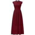 thumbnail image 4 of Wycnly Summer Dresses for Women Elegant Lace Patchwork Evening Party Pleated Swing Long Dresses 2025 Sleeveless V-Neck Solid Maxi Formal Dress Wine s, 4 of 5