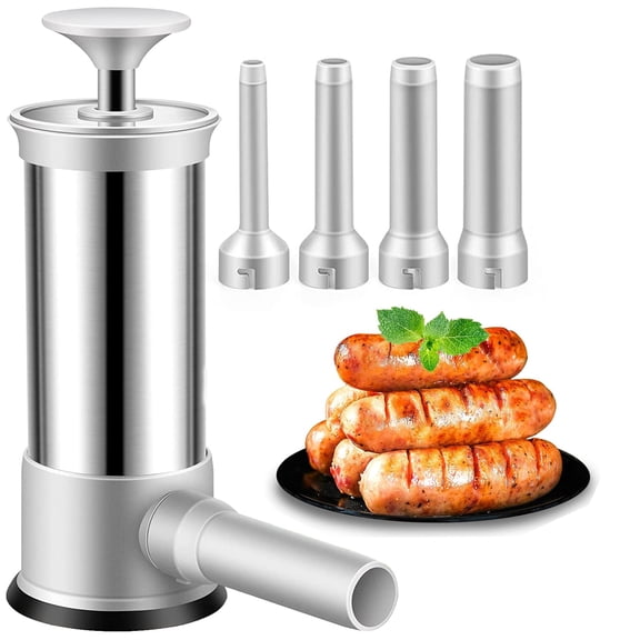 Sausage Stuffer Machine w/4 Stuffing Tubes, Meat Stuffer Sausage Filling, Homemade Manual Vertical Sausage Maker Tool Kit for Household Kitchen