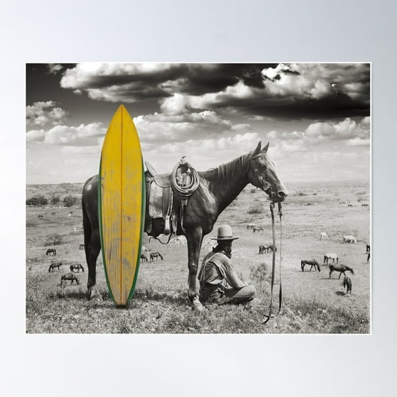 Cowboy Surfer Poster Wall Art, Modern Wall Decor For Living Room Bedroom, Wall Art, 8x12 UNFRAMED