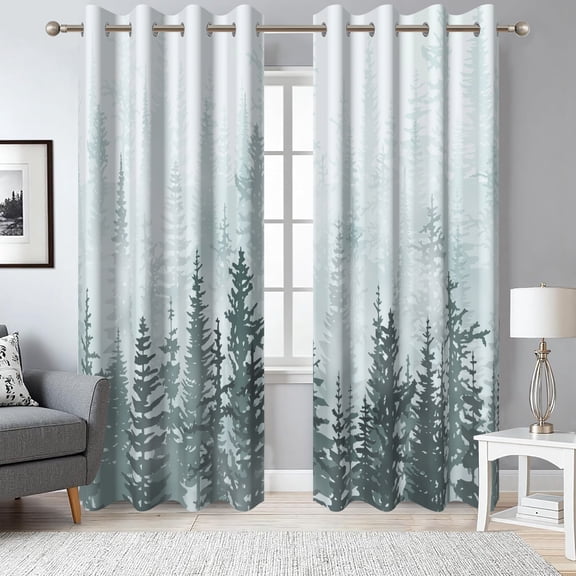 2 Panels Forest Blackout Curtains for Bedroom,Green Forest Pine Trees Grommet Window Drapes for Living Room,52x84 Inch