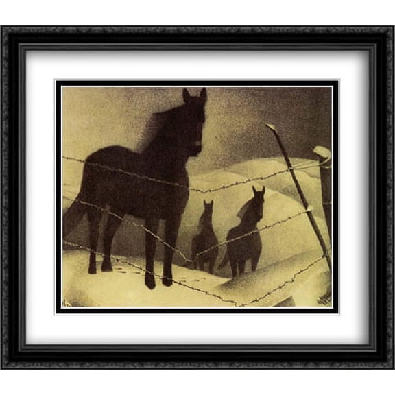 February 2x Matted 32x28 Large Black Ornate Framed Art Print by Grant Wood