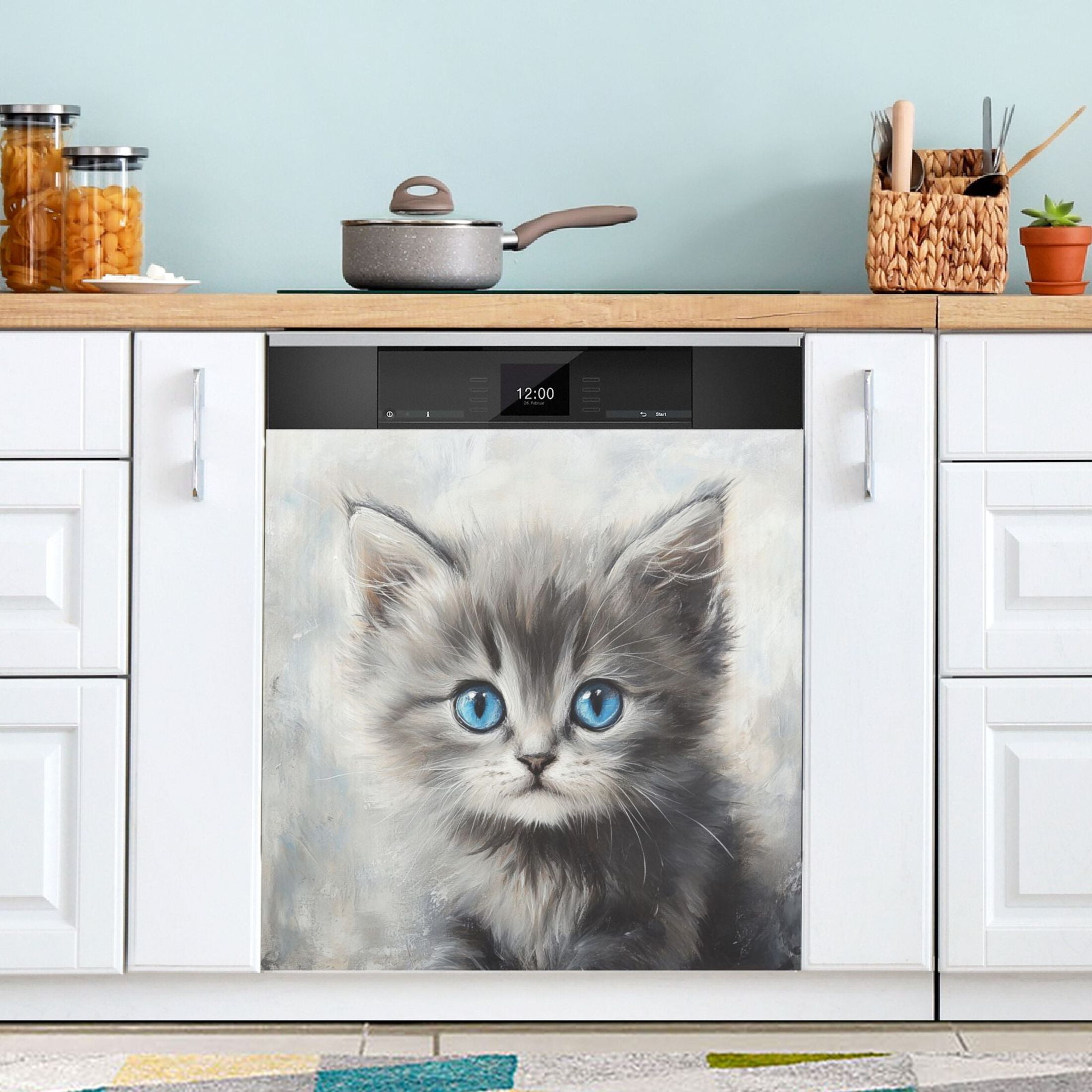 Dishwasher Magnetic Sticker 23x26 Inch Refrigerator Magnetic Sticker Washing Machine Magnetic Sticker Kitchen Panel Magnetic Sticker Home Decor Beautiful Blue-eyed Cat