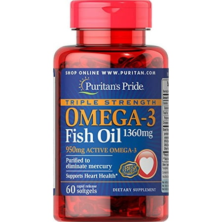 Triple Strength Fish Oil Puritan's Pride Triple Strength Omega-3 Fish Oil 1360 mg (950 mg Active Omega-3)-60 Softgels ()