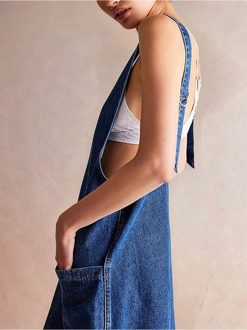 Women Denim Overalls Mini Dress Adjustable Shoulder Straps High Roller  Skirtall Casual Jean Romper Dress Dark Blue S - Walmart.com