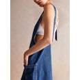 thumbnail image 2 of Women Denim Overalls Mini Dress Adjustable Shoulder Straps High Roller Skirtall Casual Jean Romper Dress Dark Blue L, 2 of 7