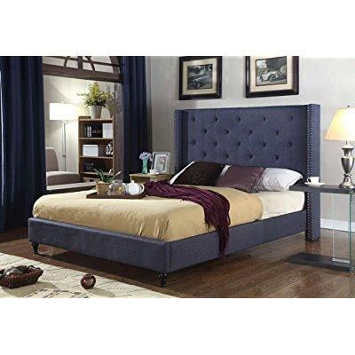 Life Home Premiere Classics Cloth Charcoal Blue Linen 51 Tall Headboard Platform Bed With Slats King Complete Bed 5 Year Warranty Included Walmart Com Walmart Com