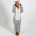 thumbnail image 2 of Women's Sherpa Hooded Jumpsuit Fuzzy Pajamas Long Sleeve Zip-Up Adult Onesie Pajamas Winter Rompers Sleepwear, 2 of 5