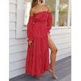 thumbnail image 4 of YOGAFOX Women's Boho Off Shoulder Long Sleeve Smocked Side Split Flowy A Line Maxi Dress S-XXL, 4 of 5