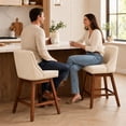 thumbnail image 3 of SESSLIFE Beige Bar Stools with Back Set of 2, 26" Counter Height Swivel Bar Stools, Upholstered Farmhouse Counter Stools with Solid Wood Legs, Bar Chairs for Kitchen Island & Home, 3 of 11