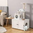 thumbnail image 3 of Litter Box Enclosure with Cat Tree Tower, 2-in-1 Hidden Cat Washroom with Cat Condo, Plush Perch, Scratching Posts, Hidden Cat Litter Box Furniture with Divider for Indoor Cats (White), 3 of 9