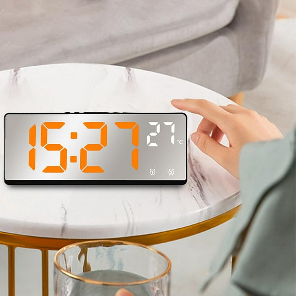 Reloj despertador digital electronico Pantalla de temperatura regulable Mesa Fecha Calendario Reloj con espejo LED para dormitorio Sala de estar Salon Luz naranja Sunnimix Despertador digital Walmart ...