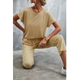 thumbnail image 5 of Mengpipi Women Casual 2 Piece Outfit Long Pant Set Sweatsuits Tracksuits Short Sleeve Tops Long Pants Outfits Loungewear, Khaki-L(US 12-14), 5 of 6