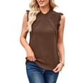 thumbnail image 3 of Womens Sleeveless Sweater Vest Mock Neck Cable Knit Fringe Cap Sleeve Boho Trendy Pullover Tank Tops Coffee M, 3 of 9