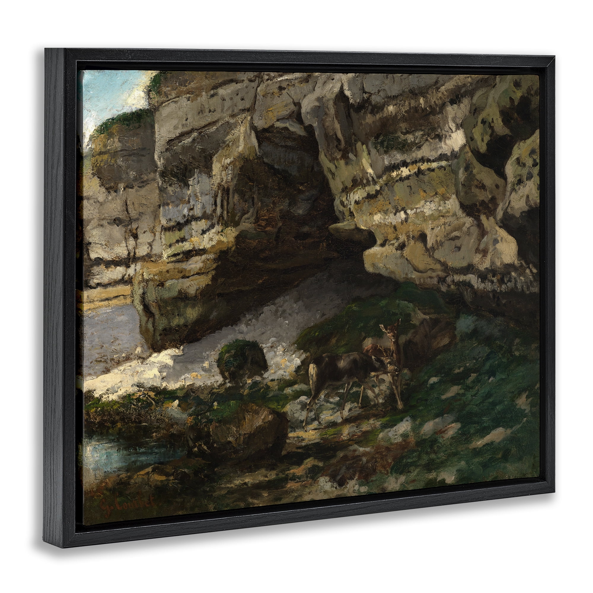 Stupell Industries Classic Courbet Cliff Landscape Landscape & Nature Painting Black Floater Framed Canvas Art Print Wall Art, 31 x 25