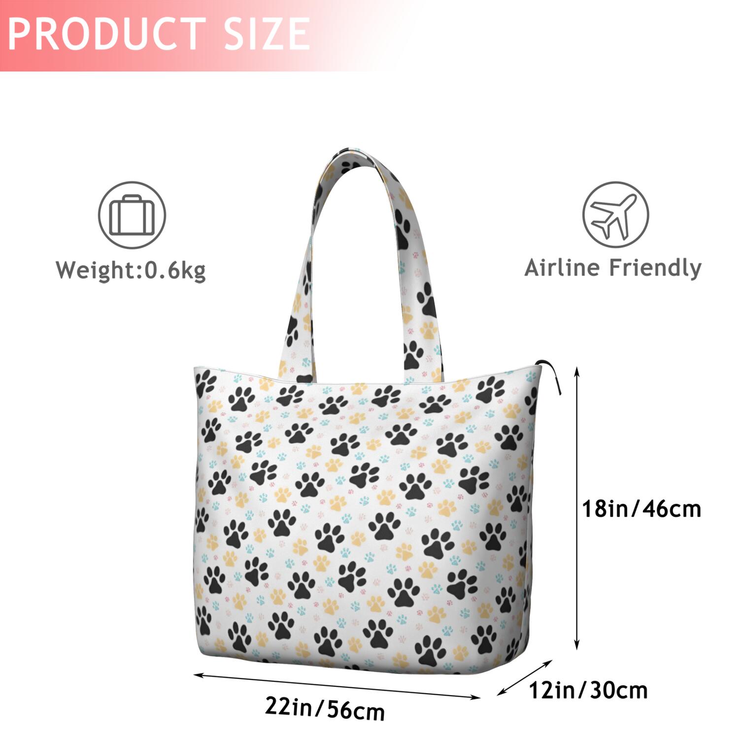 Black Dog Puppy Paw Travel Tote Bags for Women Carry On,Large Weekender Bags for Women Travel,Multi Functional Duffle Bag for Work,Shopping,Sports