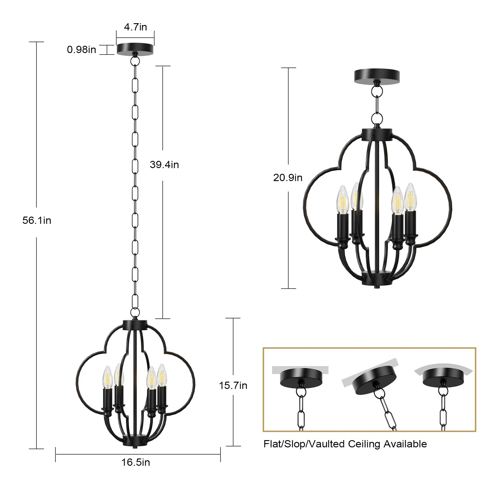 4-Light Black Foyer Chandelier Lantern, Farmhouse Pendant Light Fixtures for Dining Room,Living Room,Kitchen Island
