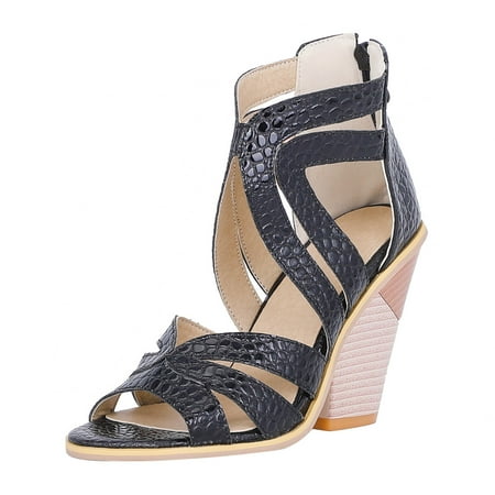 

Womens Faux Leather High-heeled Thick-heeled Microfiber Ladies Sandals Summer Open Toe Slide Sandals Comfortable Flats Flip-Flops Sandal Casual Platforms Wedge Sandals Heeled Sandals A44394